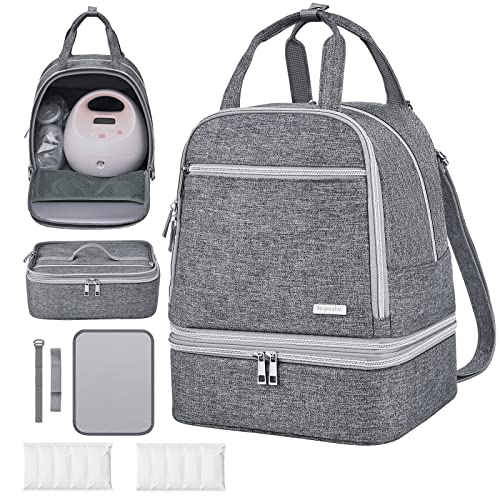 DERJUNSTAR Breast Pump Bag Backpack with Divider Compatible with Spectra S1, S2, Baby Shower Gifts, Pumping Bags for Working Moms, Grey