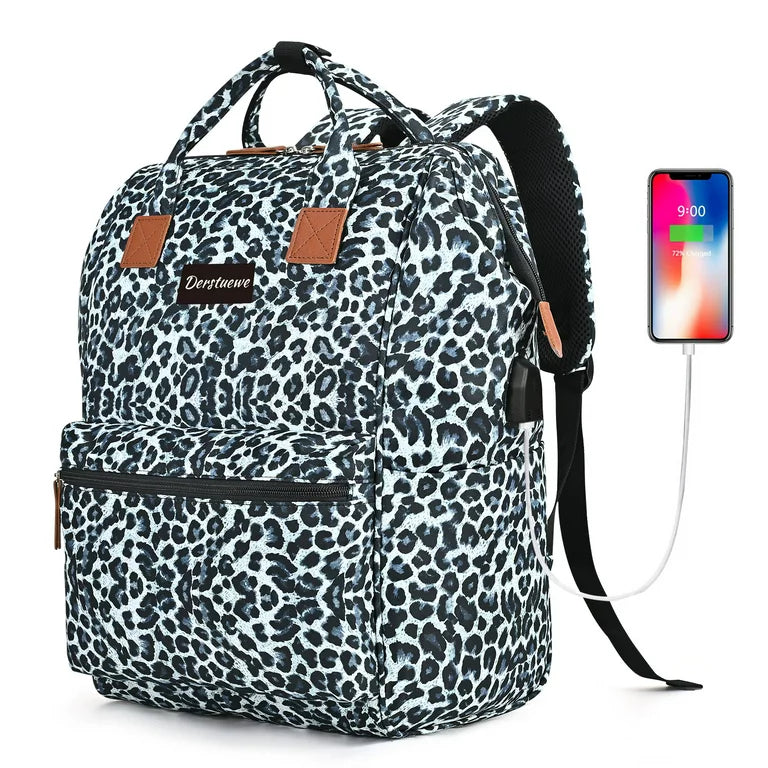 Derstuewe Unisex Classic Backpack, Casual Daypack with USB Charging Port for Women & Men, Pink