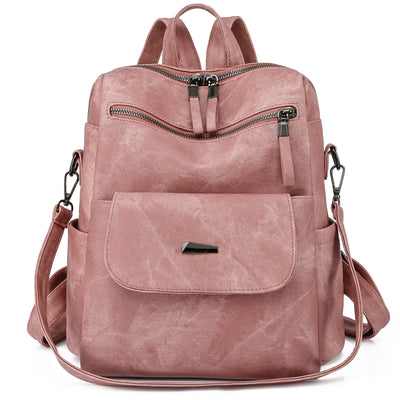 Women Anti-theft PU Leagther Backpack，Fashion Designer Travel Backpack for Men & Women, Pink