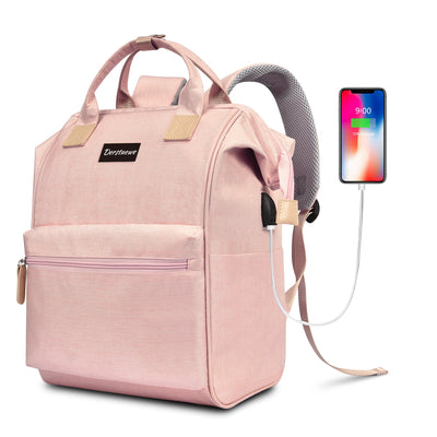 Derstuewe Unisex Classic Backpack, Casual Daypack with USB Charging Port for Women & Men, Pink