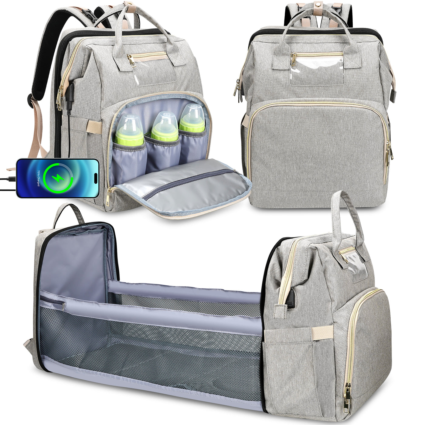DERSTUEWE Diaper Bag Backpack,Multi-Functional Diaper Bag with Changing Station,USB Charging Port