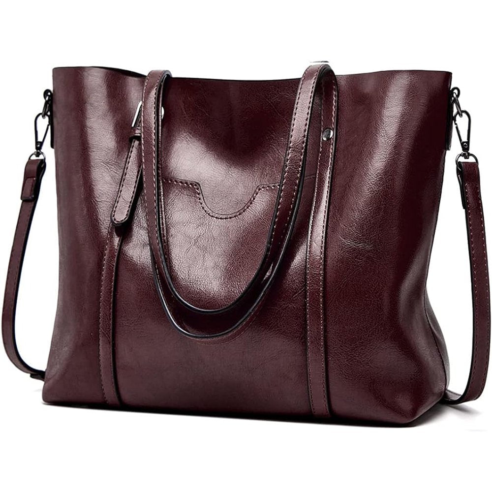 Derstuewe Women Vintage Leather Tote Bags , Ladies Handbags for Work Office Daily Used