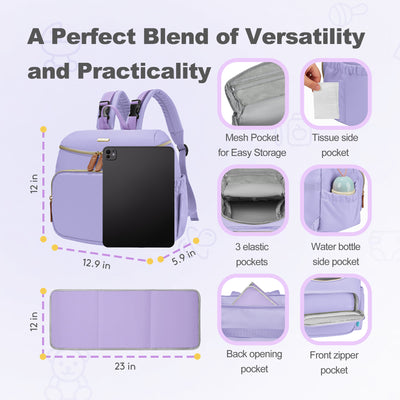 Diaper Bags, Small Diaper Backpack for Women Baby Diaper Bag with Insulated Milk Bottle Pocket, Purple