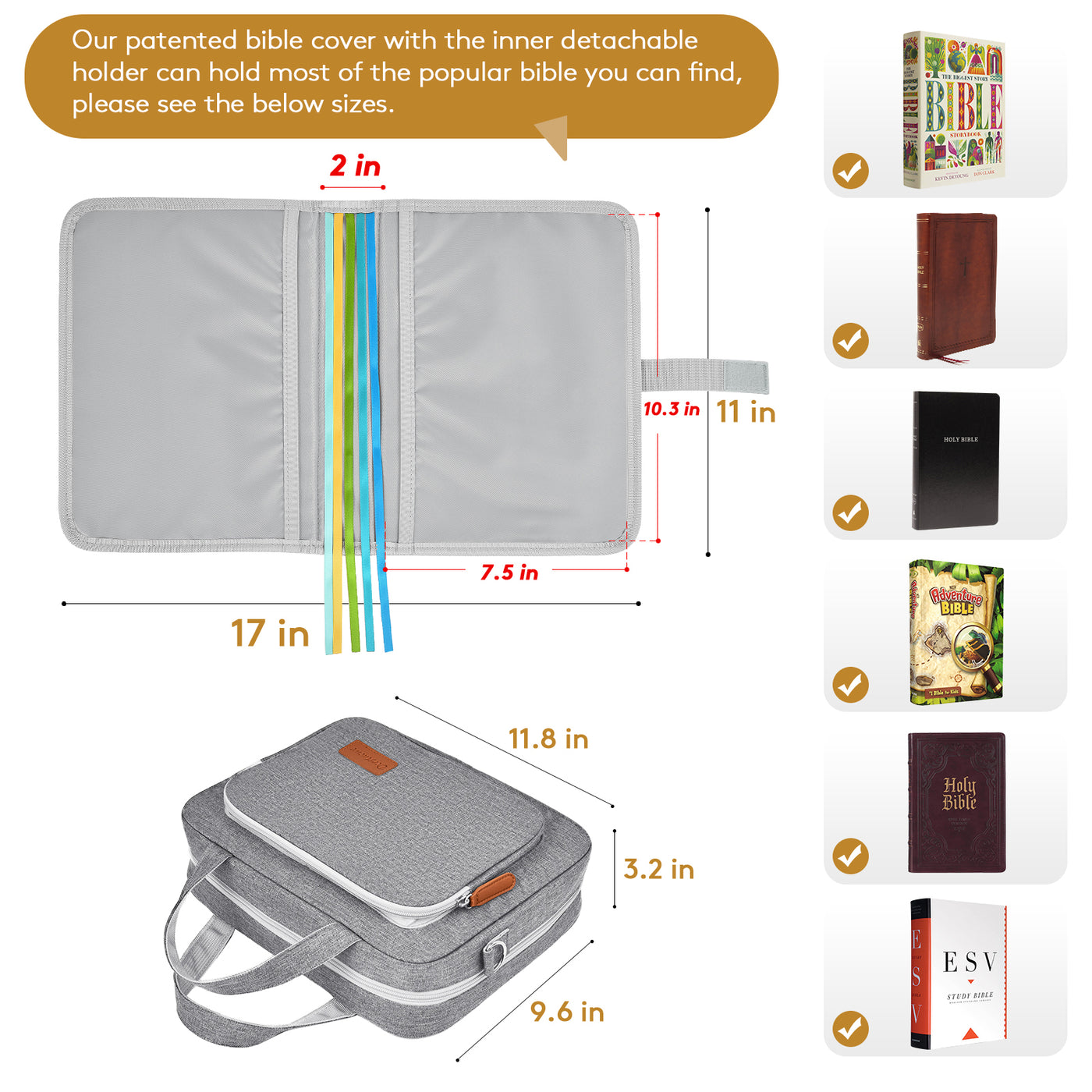 Bible Cover for Women, Book Cover Large Bible Bag Bookcase Church Bag with Handle and Zippered Pocket, Perfect Gift for Men & Women