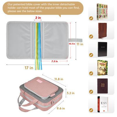 Bible Cover for Women, Book Cover Large Bible Bag Bookcase Church Bag with Handle and Zippered Pocket, Perfect Gift for Men & Women