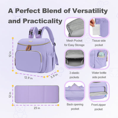 Diaper Bags, Small Diaper Backpack for Women Baby Diaper Bag with Insulated Milk Bottle Pocket, Purple