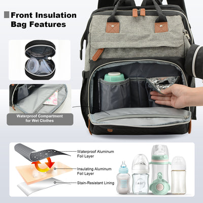 Diaper Bag Backpack for Mom and Dad – Large Capacity Baby Bag w/ USB Port – Waterproof Travel Backpack for Baby Essentials, Stylish Gray/Black