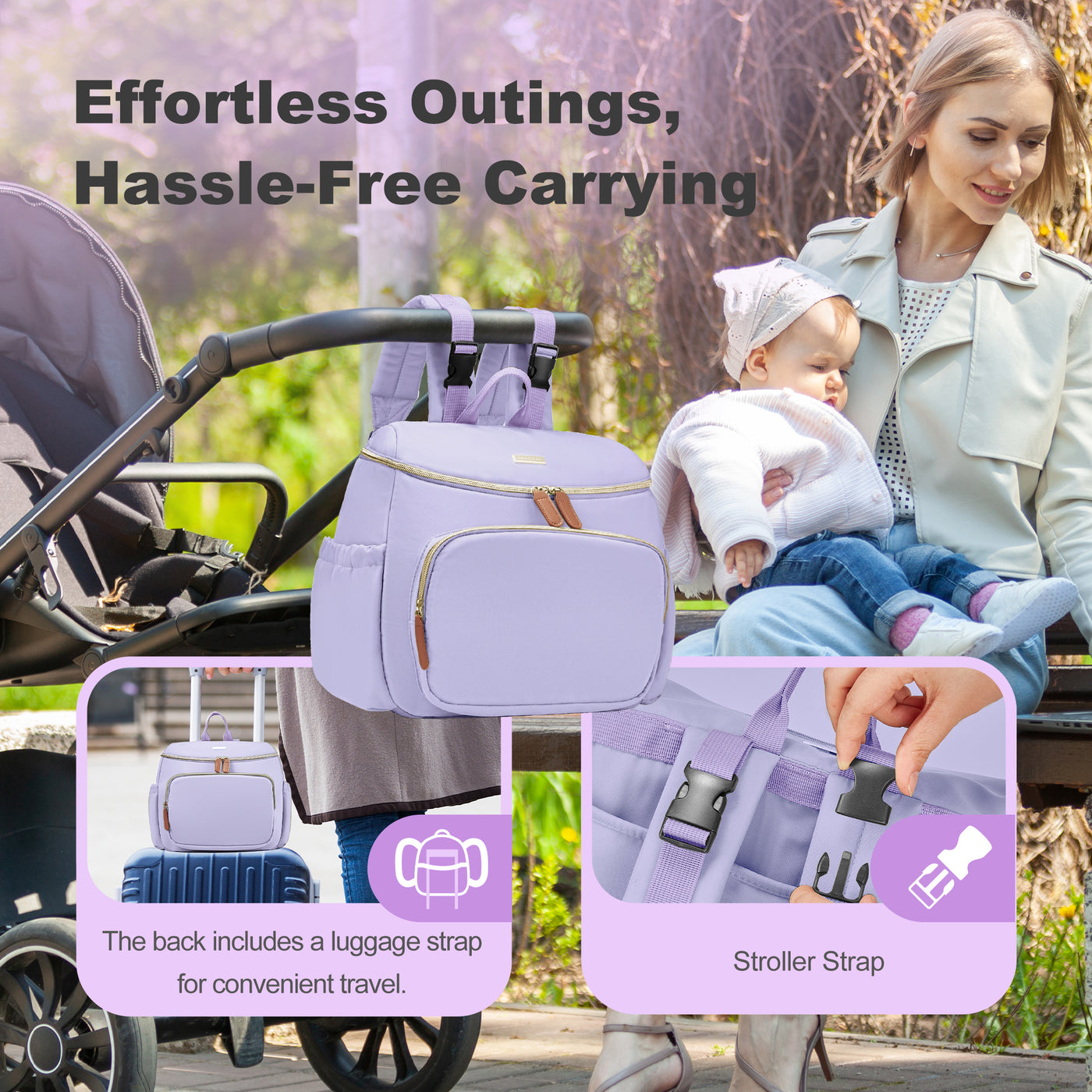 Diaper Bags, Small Diaper Backpack for Women Baby Diaper Bag with Insulated Milk Bottle Pocket, Purple