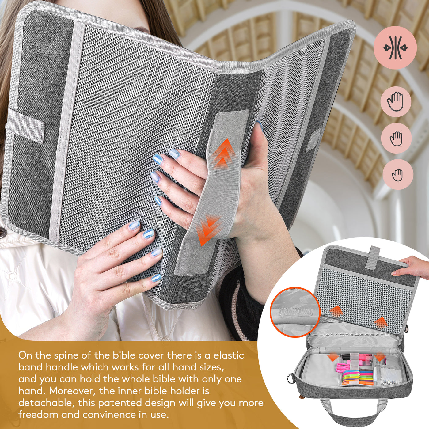 Bible Cover for Women, Book Cover Large Bible Bag Bookcase Church Bag with Handle and Zippered Pocket, Perfect Gift for Men & Women