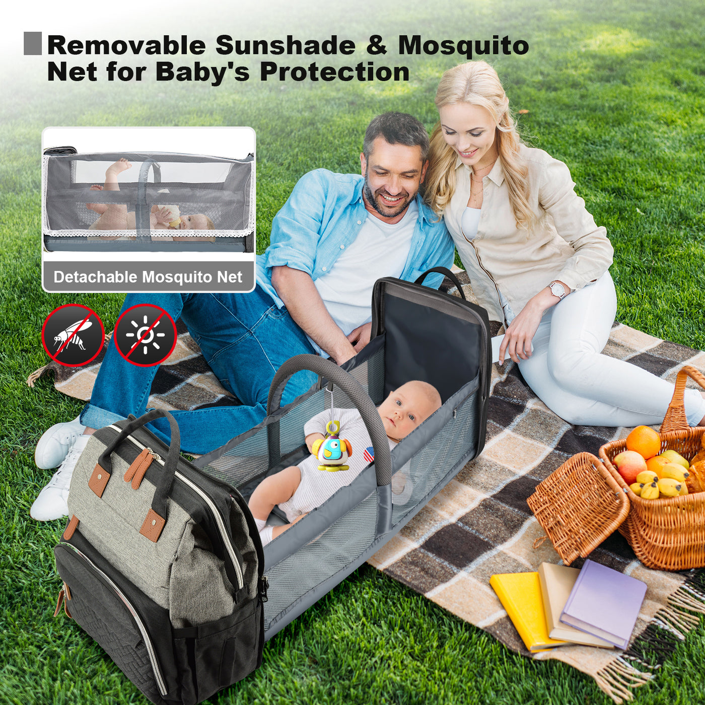 Diaper Bag Backpack for Mom and Dad – Large Capacity Baby Bag w/ USB Port – Waterproof Travel Backpack for Baby Essentials, Stylish Gray/Black