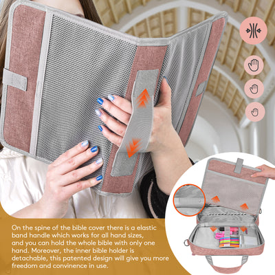 Bible Cover for Women, Book Cover Large Bible Bag Bookcase Church Bag with Handle and Zippered Pocket, Perfect Gift for Men & Women