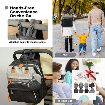 Diaper Bag Backpack for Mom and Dad – Large Capacity Baby Bag w/ USB Port – Waterproof Travel Backpack for Baby Essentials, Stylish Gray/Black