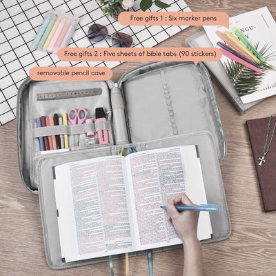 Bible Cover for Women, Book Cover Large Bible Bag Bookcase Church Bag with Handle and Zippered Pocket, Perfect Gift for Men & Women