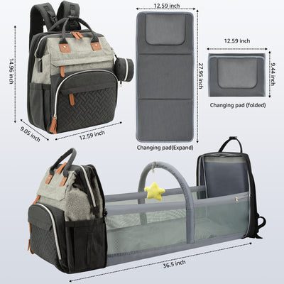 Diaper Bag Backpack for Mom and Dad – Large Capacity Baby Bag w/ USB Port – Waterproof Travel Backpack for Baby Essentials, Stylish Gray/Black