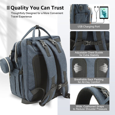 DERSTUEWE Baby Diaper Bag Backpack with Changing Station, Multifunctional Waterproof Portable Baby Bag for Travel– Large Capacity, Blue