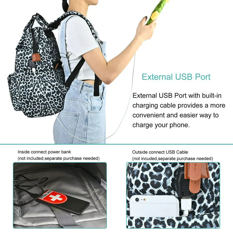 Derstuewe Unisex Classic Backpack, Casual Daypack with USB Charging Port for Women & Men, Pink