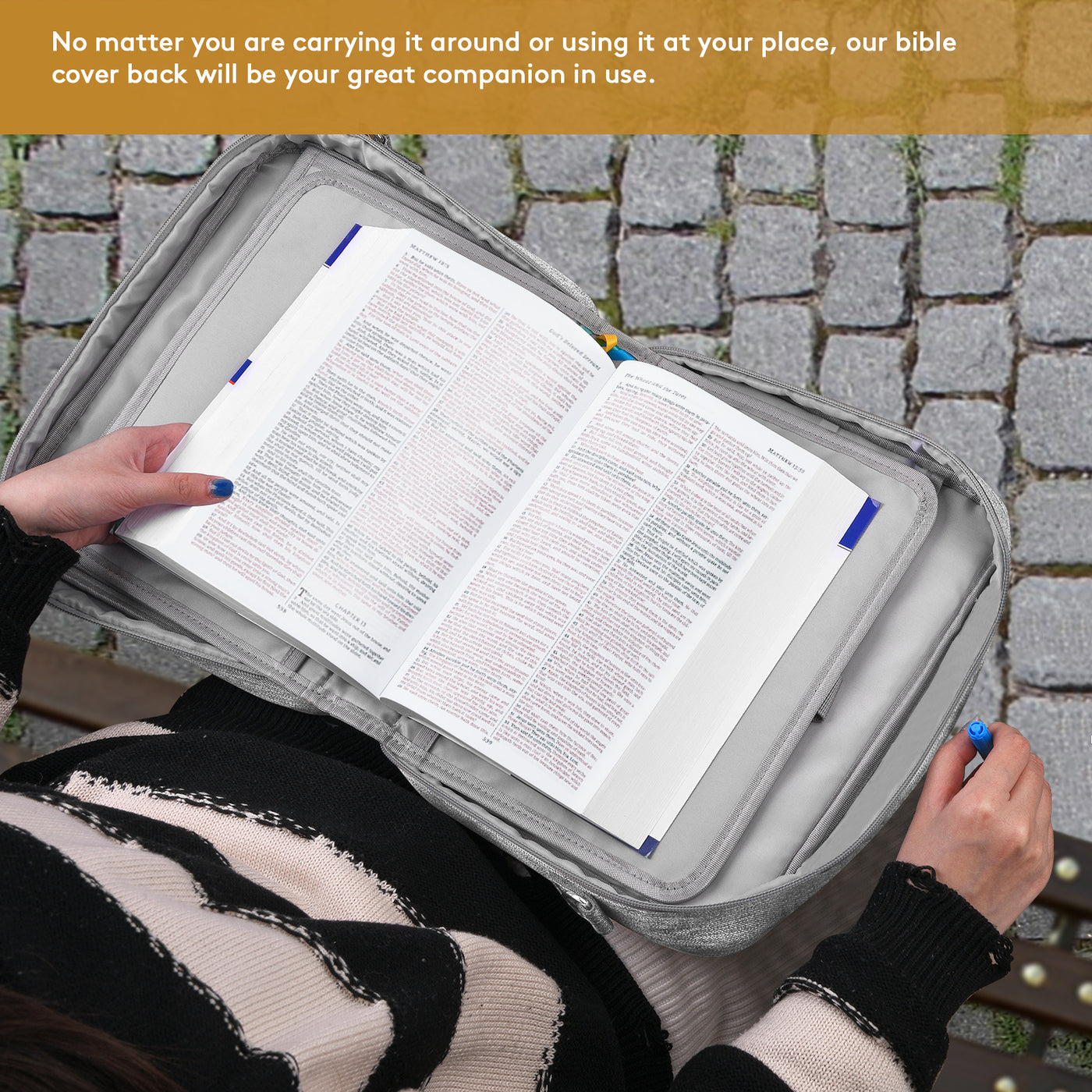 Bible Cover for Women, Book Cover Large Bible Bag Bookcase Church Bag with Handle and Zippered Pocket, Perfect Gift for Men & Women
