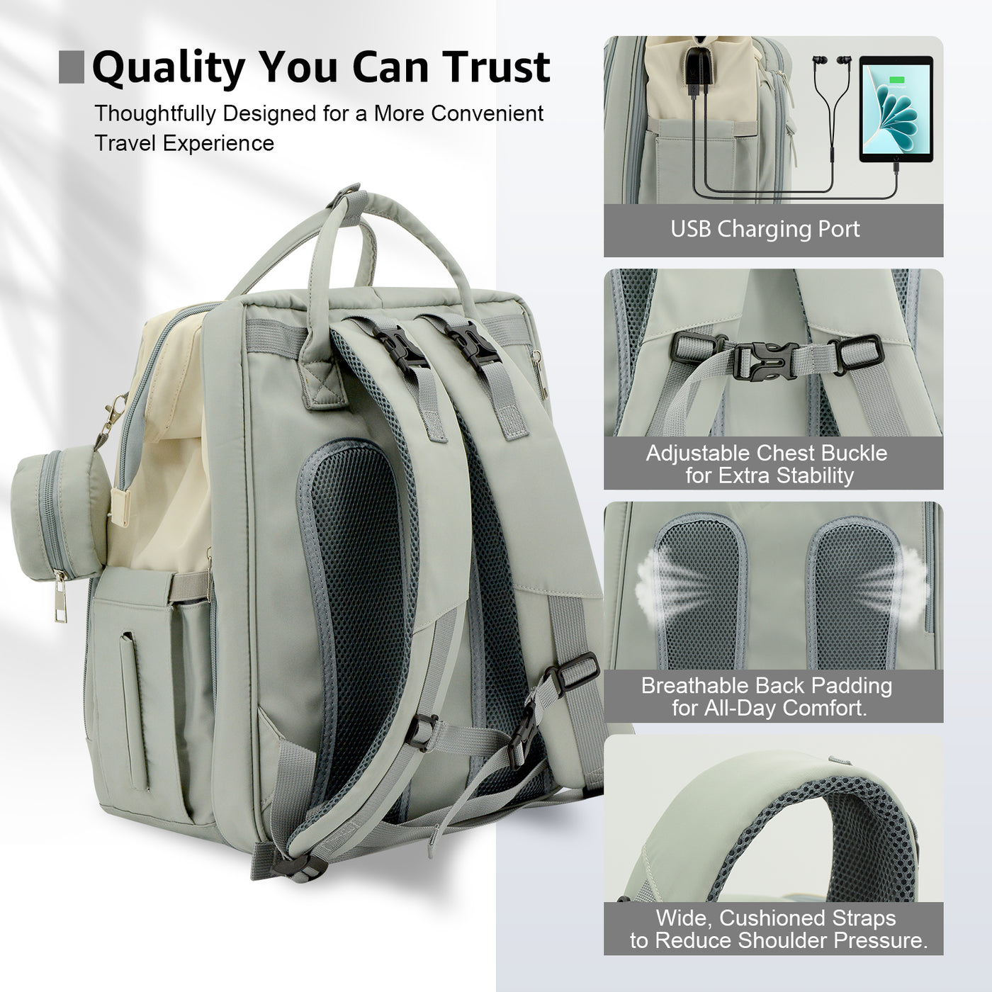 Baby Diaper Bag Backpack, Large Baby Bag with Bottle Holder, Stylish Diaper Backpacks for Travel