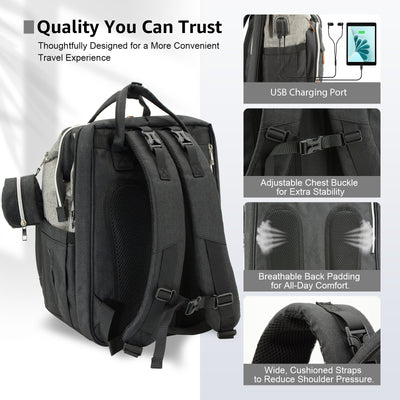 Diaper Bag Backpack for Mom and Dad – Large Capacity Baby Bag w/ USB Port – Waterproof Travel Backpack for Baby Essentials, Stylish Gray/Black