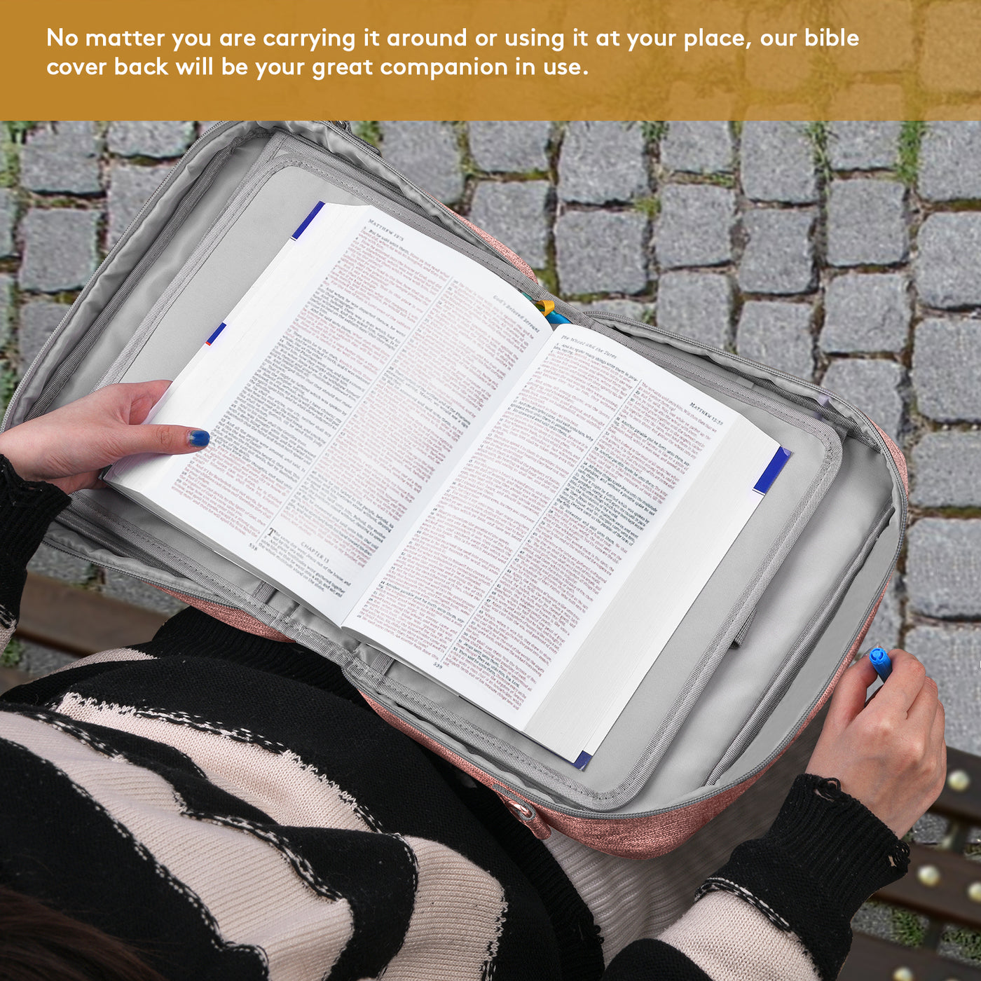 Bible Cover for Women, Book Cover Large Bible Bag Bookcase Church Bag with Handle and Zippered Pocket, Perfect Gift for Men & Women