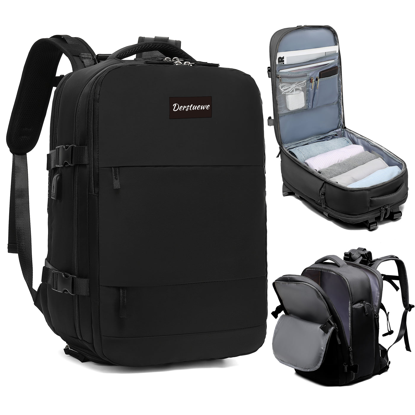 Derstuewe Large Travel Backpack for Women , Carry on Backpack for Outdoor Sports , Waterproof Laptop Bag with USB Charging Port ,Backpack Flight Approved