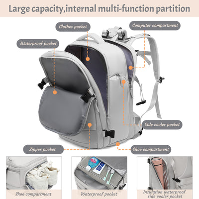 Derstuewe Large Travel Backpack for Women , Carry on Backpack for Outdoor Sports , Waterproof Laptop Bag with USB Charging Port ,Backpack Flight Approved