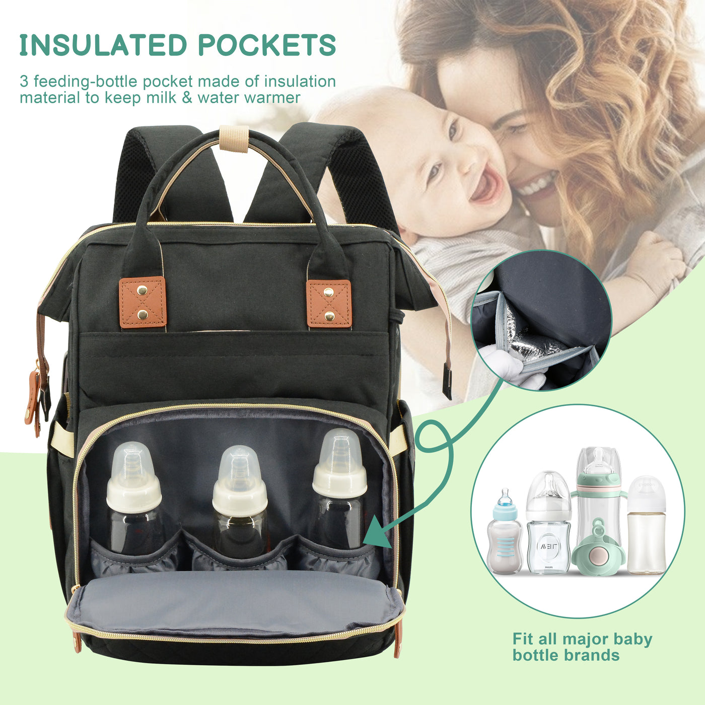 DERSTUEWE Diaper Bag Backpack,Multi-Functional Diaper Bag with Changing Station,USB Charging Port