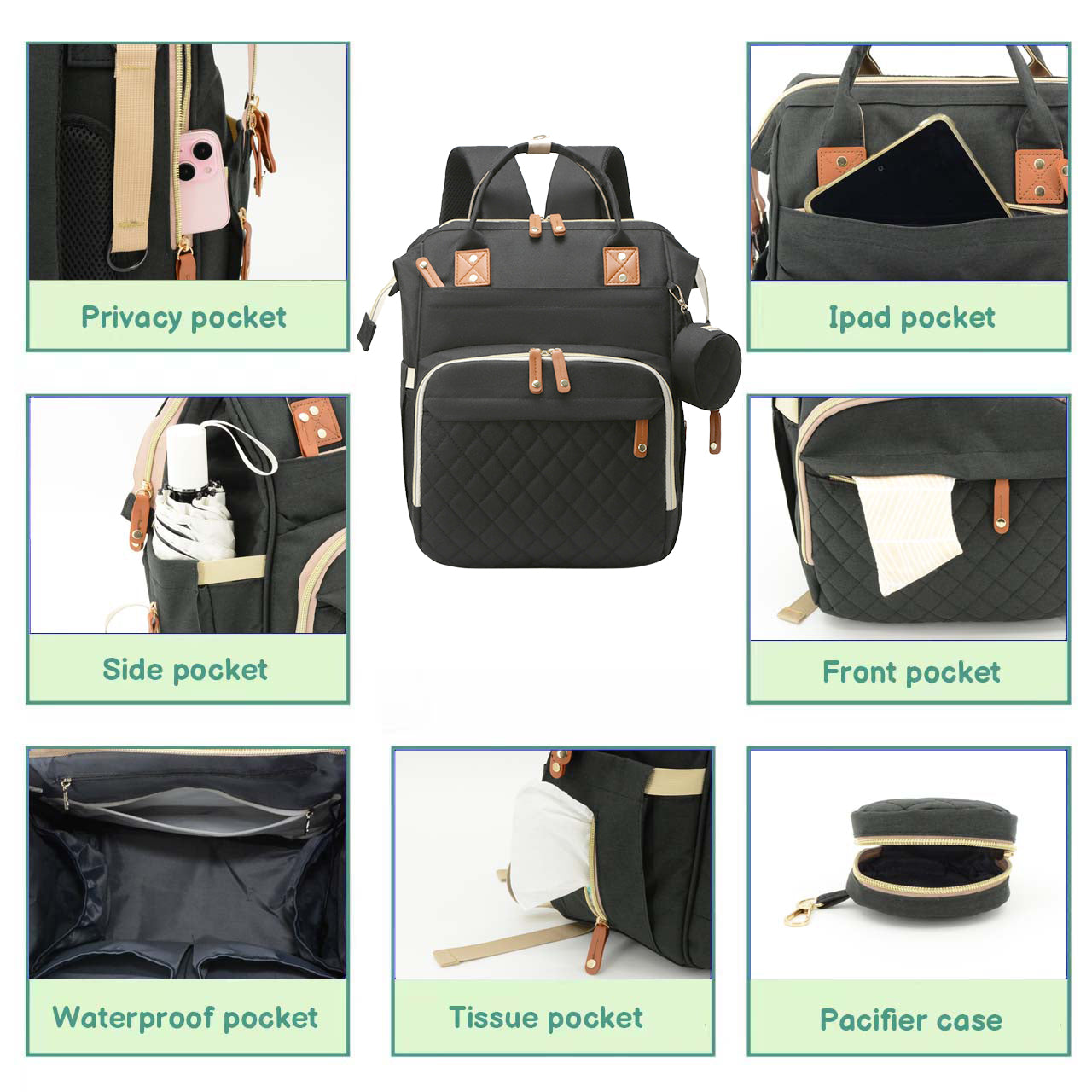 DERSTUEWE Diaper Bag Backpack,Multi-Functional Diaper Bag with Changing Station,USB Charging Port