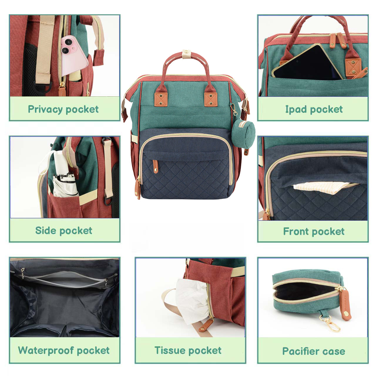 DERSTUEWE Diaper Bag Backpack,Multi-Functional Diaper Bag with Changing Station,USB Charging Port