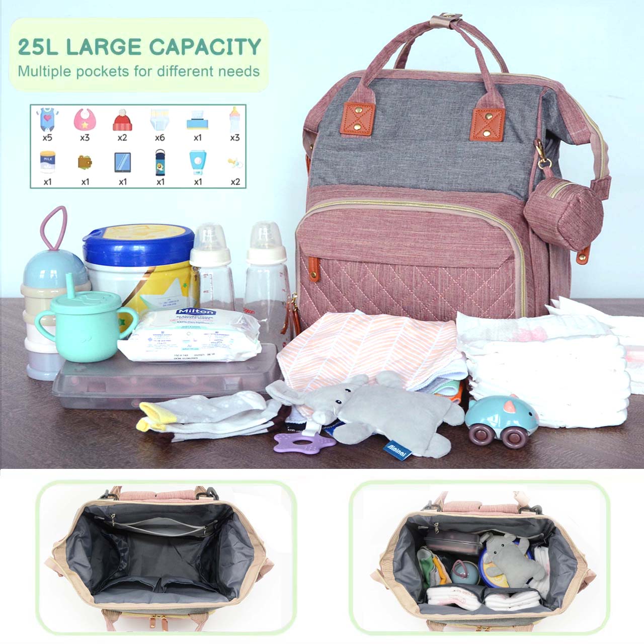 DERSTUEWE Diaper Bag Backpack,Multi-Functional Diaper Bag with Changing Station,USB Charging Port