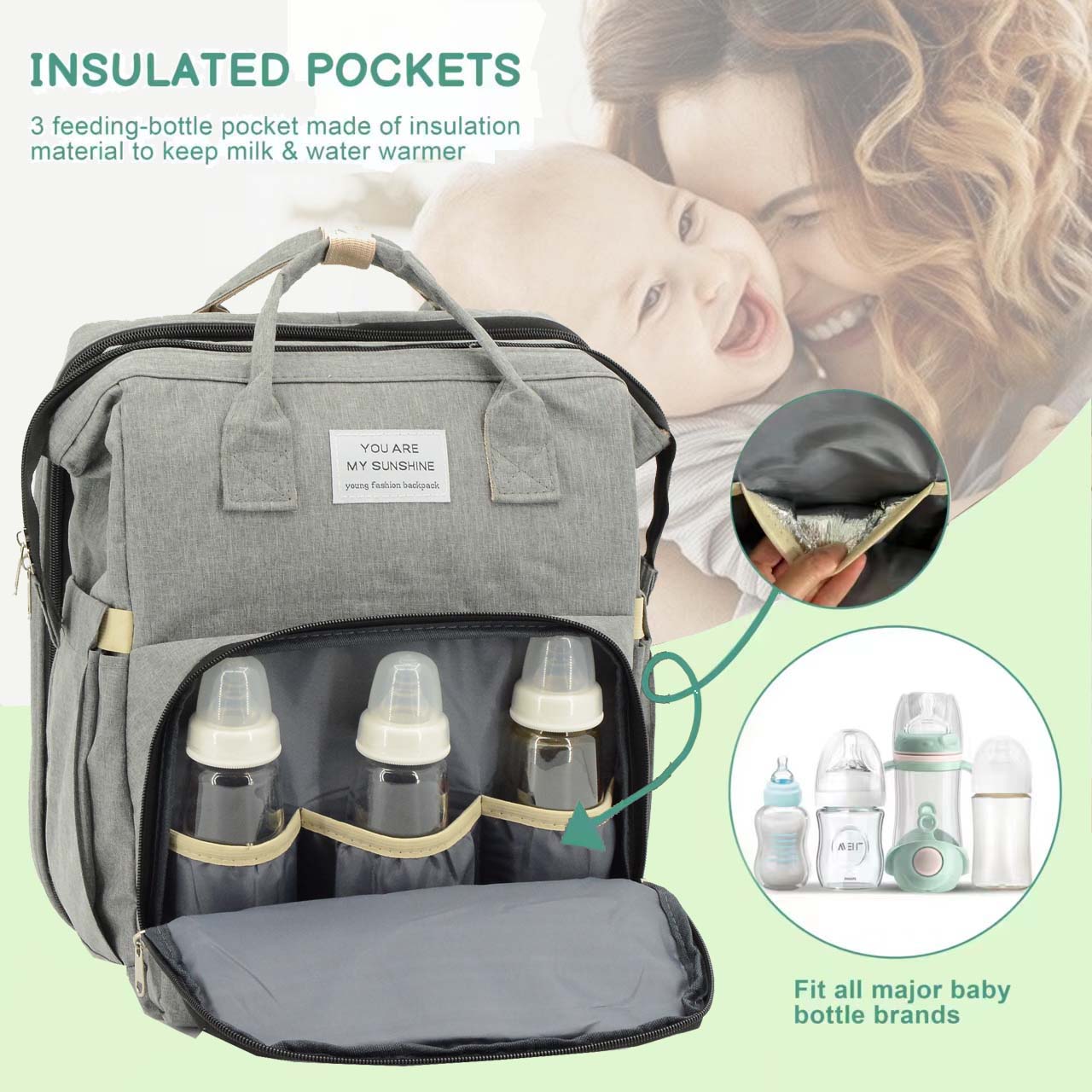 DERSTUEWE Diaper Bag Backpack,Multi-Functional Diaper Bag with Changing Station,USB Charging Port
