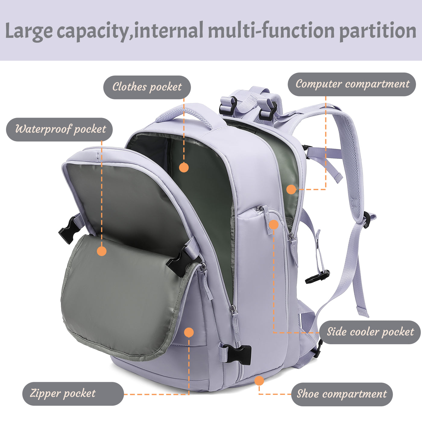 Derstuewe Large Travel Backpack for Women , Carry on Backpack for Outdoor Sports , Waterproof Laptop Bag with USB Charging Port ,Backpack Flight Approved