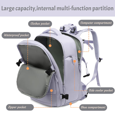 Derstuewe Large Travel Backpack for Women , Carry on Backpack for Outdoor Sports , Waterproof Laptop Bag with USB Charging Port ,Backpack Flight Approved