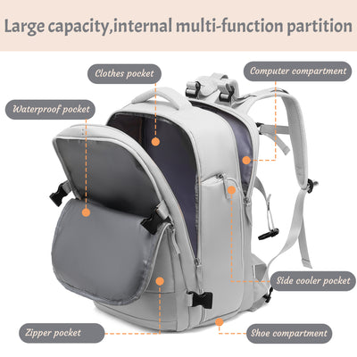 Derstuewe Large Travel Backpack for Women , Carry on Backpack for Outdoor Sports , Waterproof Laptop Bag with USB Charging Port ,Backpack Flight Approved