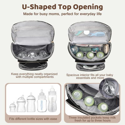 DERSTUEWE Diaper Bag Backpack, Waterproof Baby Bag with Changing Pad, Nursing Cover, Bib & Stroller Straps – Large Capacity Travel Backpack for Baby Essentials, Black