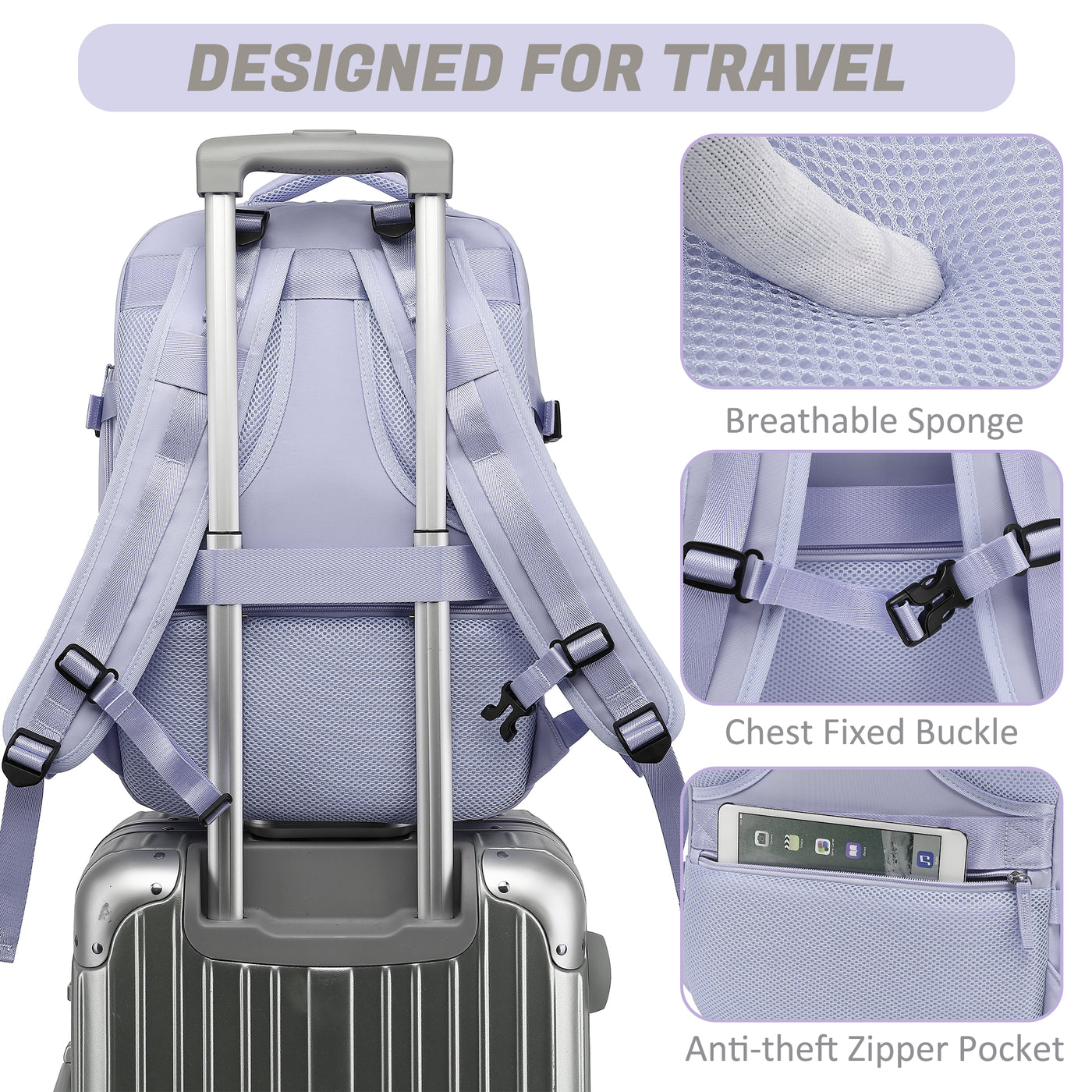 Derstuewe Large Travel Backpack for Women , Carry on Backpack for Outdoor Sports , Waterproof Laptop Bag with USB Charging Port ,Backpack Flight Approved