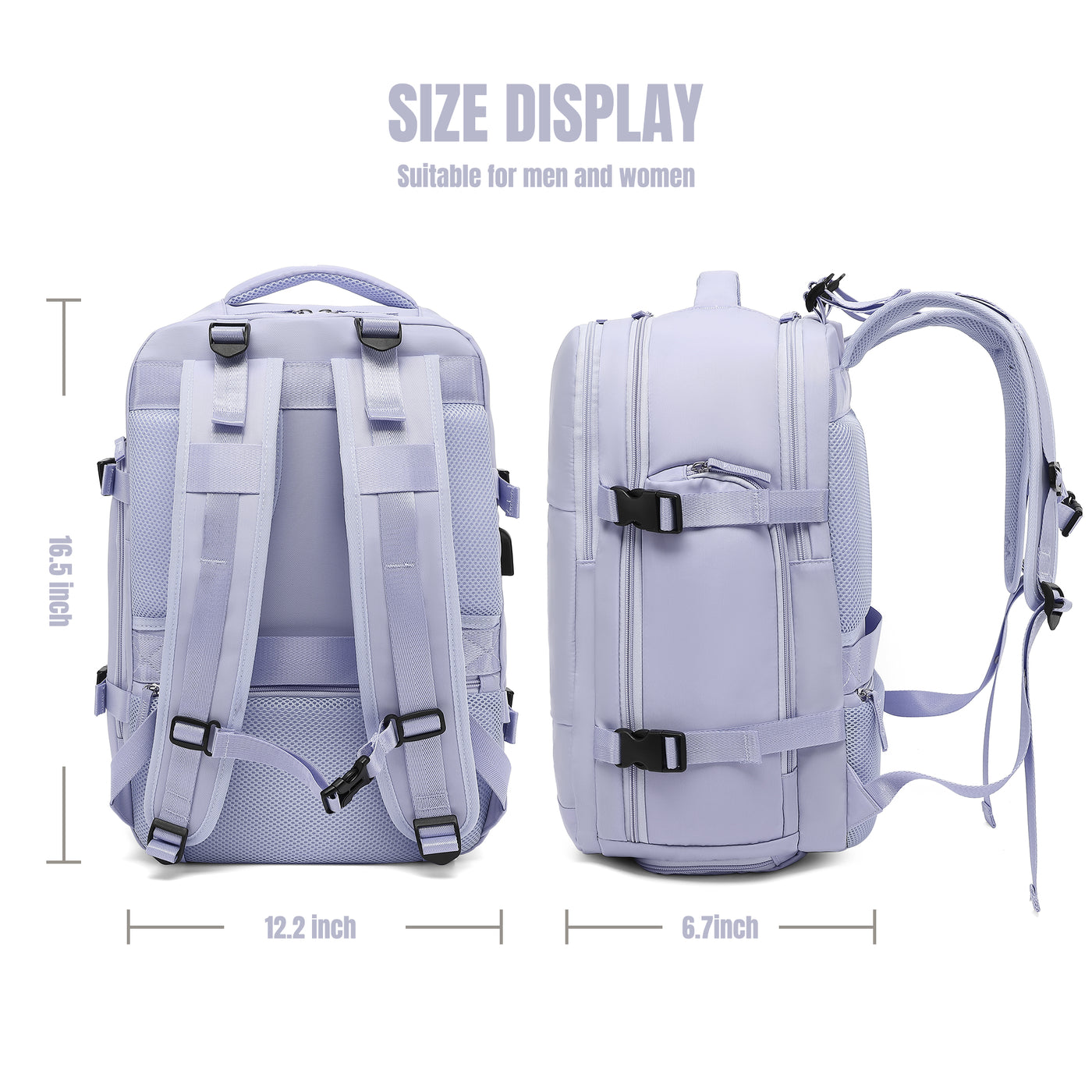 Derstuewe Large Travel Backpack for Women , Carry on Backpack for Outdoor Sports , Waterproof Laptop Bag with USB Charging Port ,Backpack Flight Approved