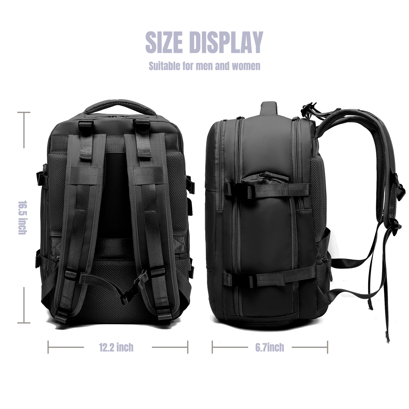 Derstuewe Large Travel Backpack for Women , Carry on Backpack for Outdoor Sports , Waterproof Laptop Bag with USB Charging Port ,Backpack Flight Approved
