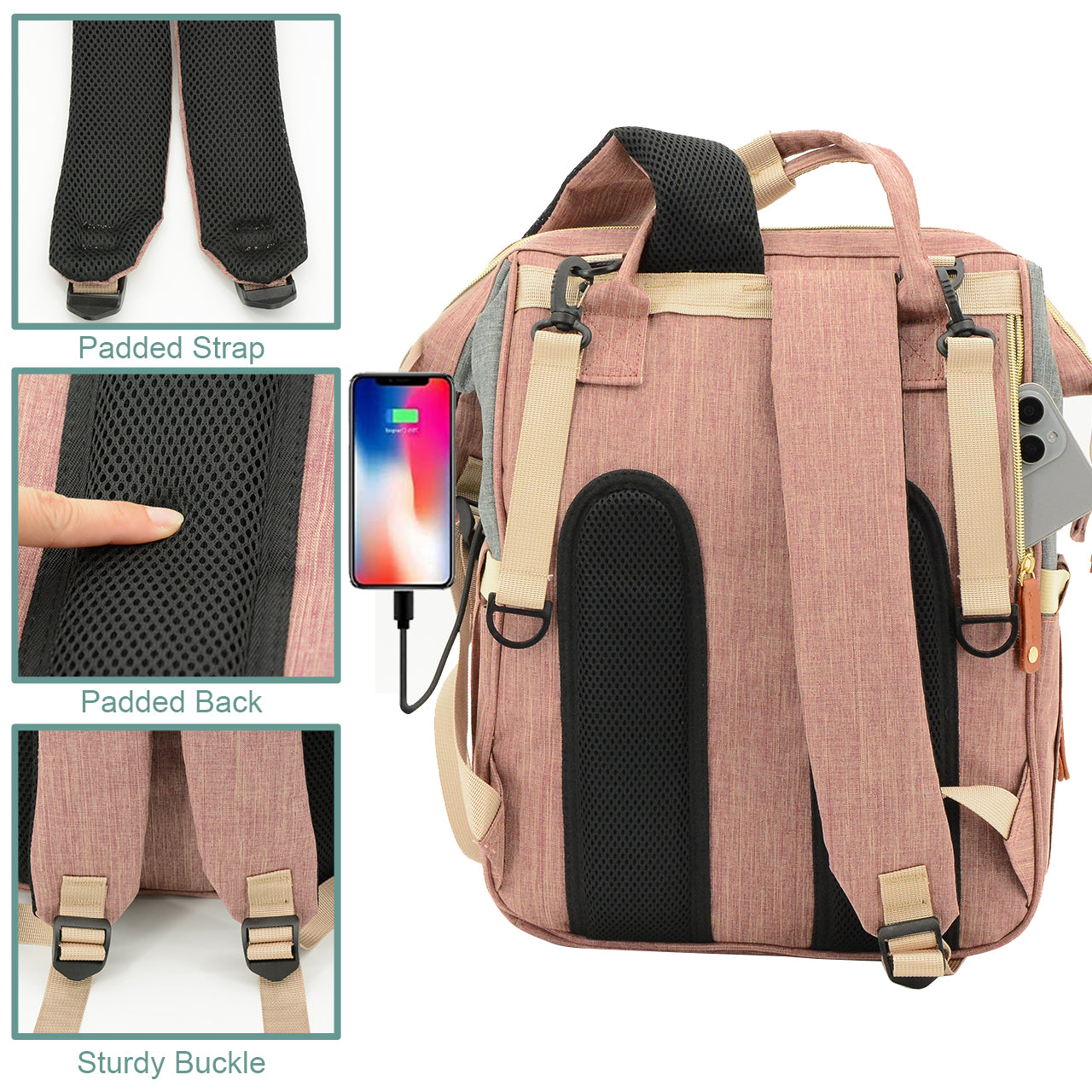 DERSTUEWE Diaper Bag Backpack,Multi-Functional Diaper Bag with Changing Station,USB Charging Port