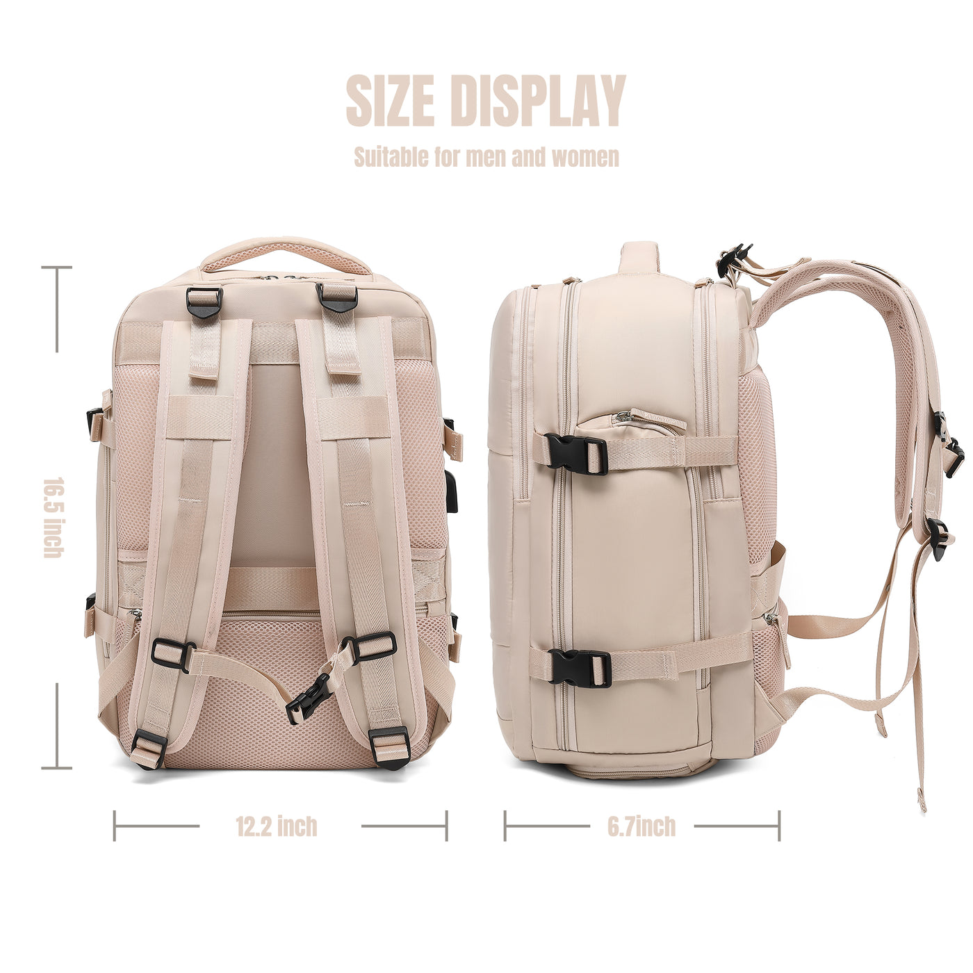 Derstuewe Large Travel Backpack for Women , Carry on Backpack for Outdoor Sports , Waterproof Laptop Bag with USB Charging Port ,Backpack Flight Approved