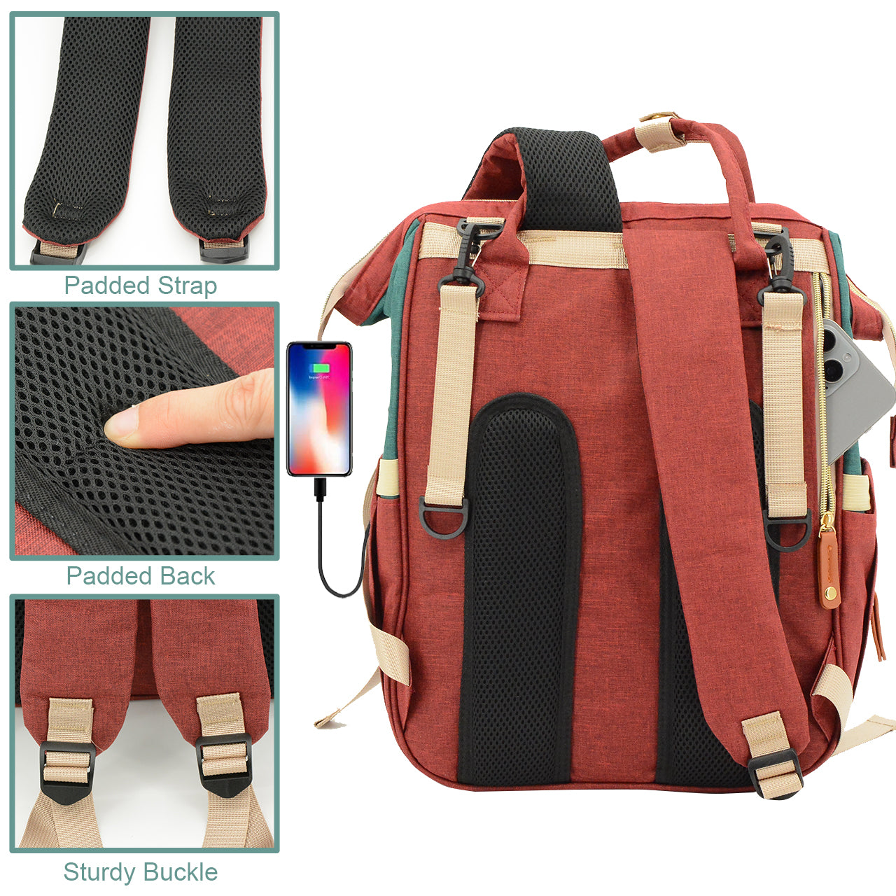 DERSTUEWE Diaper Bag Backpack,Multi-Functional Diaper Bag with Changing Station,USB Charging Port