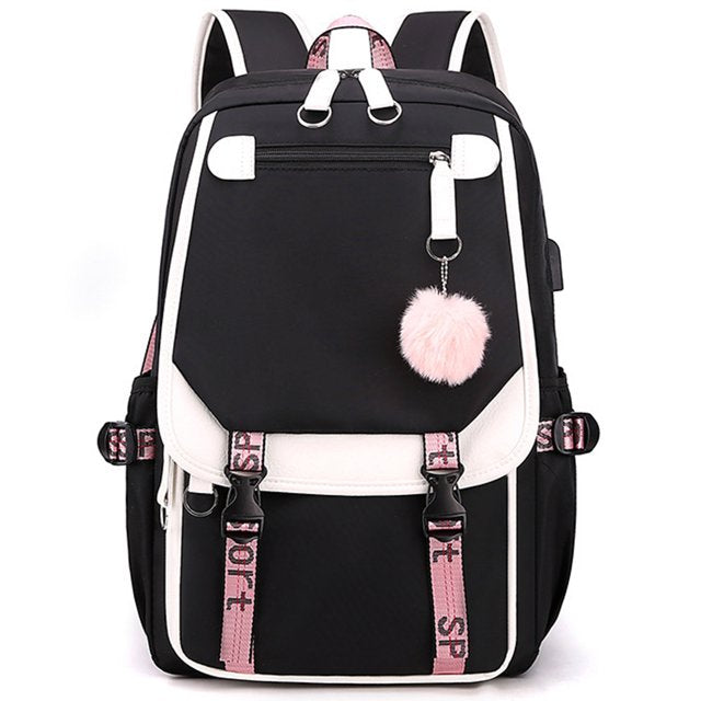 Derstuewe Teenage Girls' Backpack, Middle School Backpack Students Bookbag for Teen Girls,with USB Charge Port