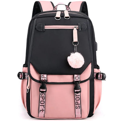 Derstuewe Teenage Girls' Backpack, Middle School Backpack Students Bookbag for Teen Girls,with USB Charge Port