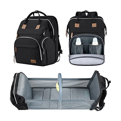 DERJUNSTAR Diaper Backpack with Changing Station Black 01