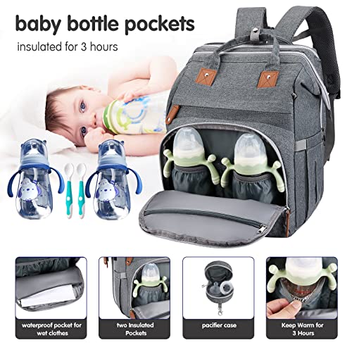 DERSTUEWE Diaper Bag Backpack，Baby Diaper Bags, Baby Shower Gifts,  Multifunctional diaper backpack Large Capacity, (Heather Grey)