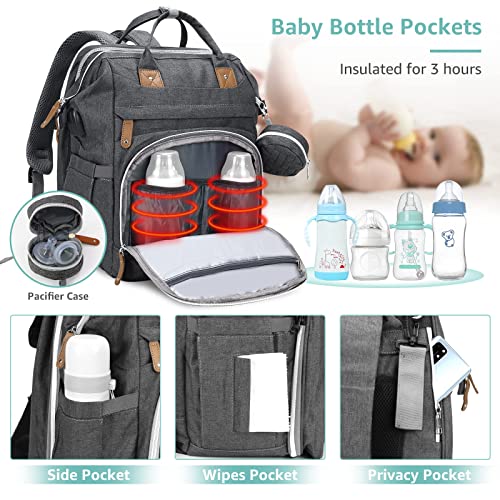 DERSTUEWE Diaper Bag Backpack，Baby Diaper Bags, Baby Shower Gifts, Multifunctional diaper backpack Large Capacity, (Dark Grey)