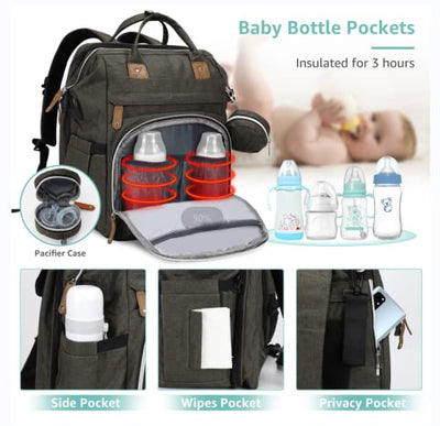 DERSTUEWE Diaper Bag Backpack，Baby Diaper Bags Multi functional Trave diaper backpack Large Capacity, (Green)