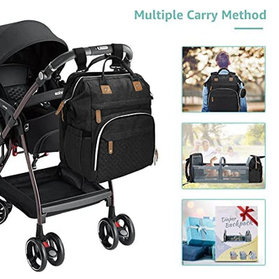 DERSTUEWE Diaper Bag Backpack，Baby Diaper Bags, Baby Shower Gifts, Multifunctional diaper backpack Large Capacity, (Black)