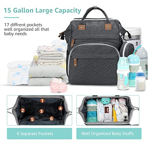 DERSTUEWE Diaper Bag Backpack，Baby Diaper Bags, Baby Shower Gifts, Multifunctional diaper backpack Large Capacity, (Dark Grey)