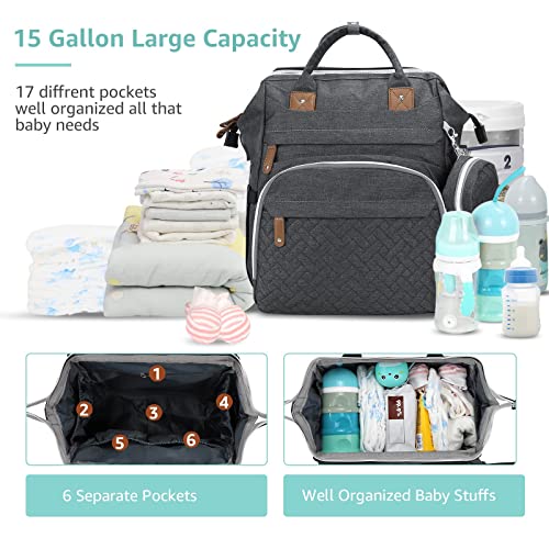 DERJUNSTAR Diaper Backpack with Changing Station Dark Grey 06